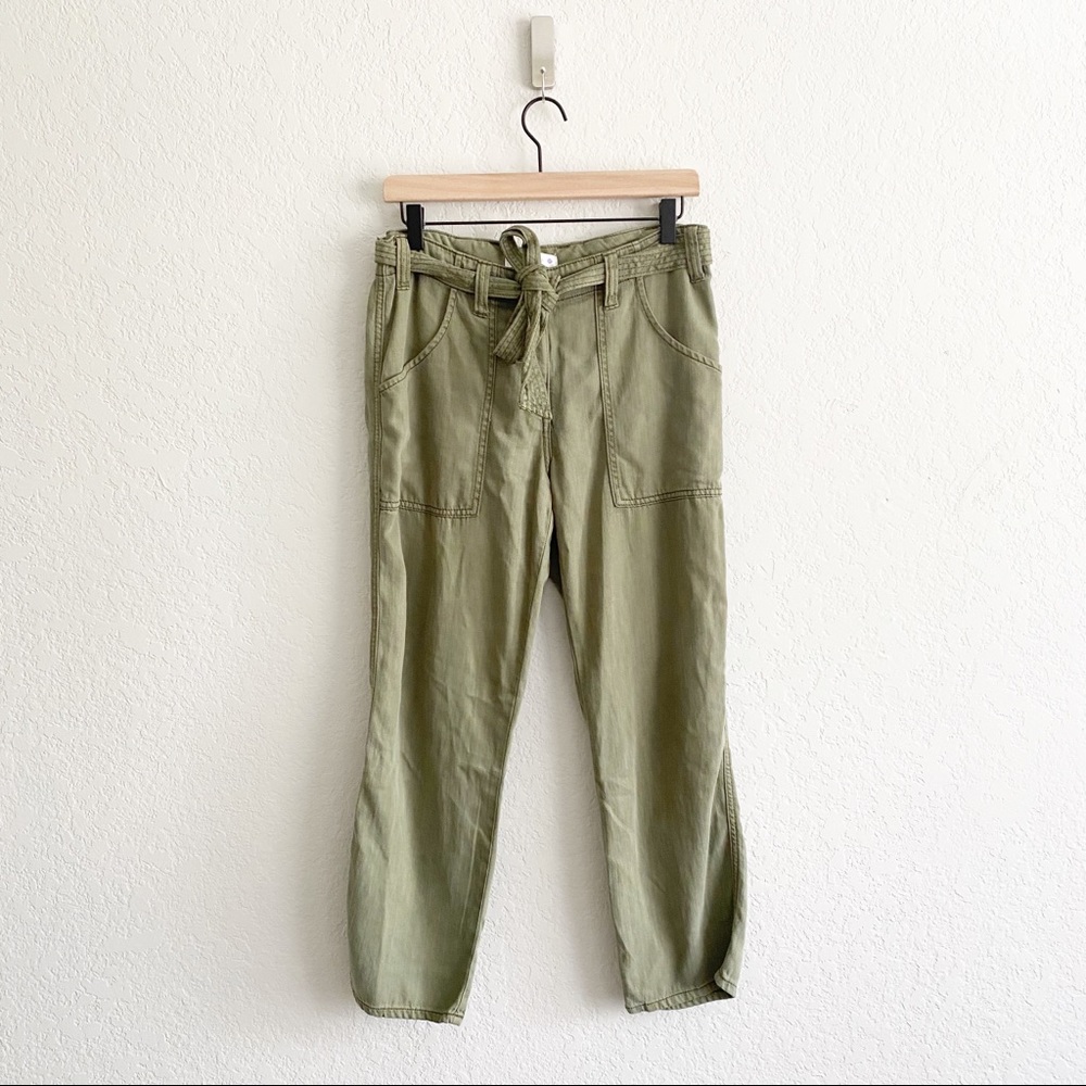Lola Rae Olive Green Tie Waist Cropped Pants 27